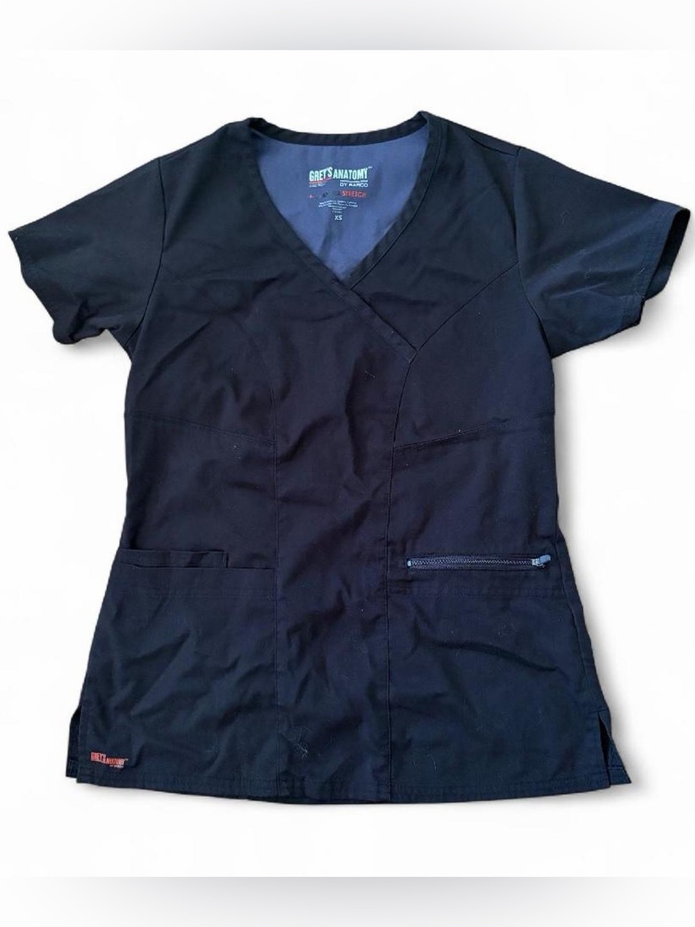 Grey's Anatomy Black stretchy Scrub Top - V-Neck Pocketed Sz XS